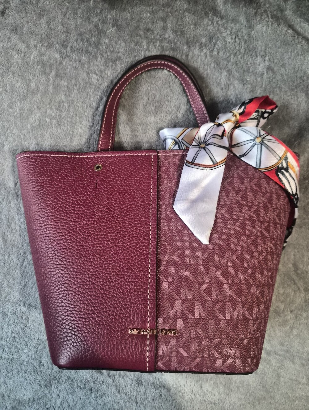 Michael Kors Mini  Burgundy Logo Tote with Silk Scarf